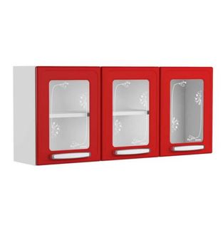 Mueble Superior de Cocina tres Puertas de Vidrio Bertolini Plus Rojo