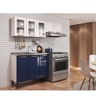 Cocina Integral Bertolini en Acero 1.75m Incluye Lavaplatos Color Azul con Blanco