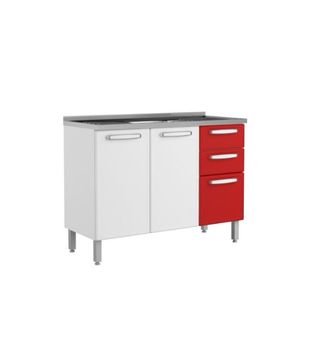 Mueble Inferior de Cocina en Acero Bertolini Incluye Lavaplatos Color Rojo