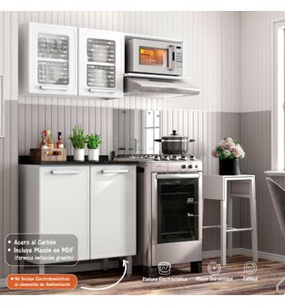 Cocina Integral Bertolini en Acero 1.40m Incluye Meson Color Blanco