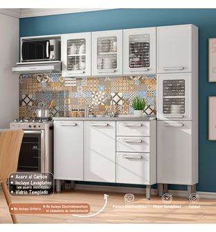Cocina Integral Bertolini en Acero 2.20m Incluye Lavaplatos Color Blanco