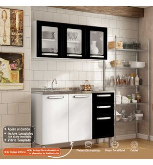Cocina Integral Bertolini en Acero 1.20m Incluye Lavaplatos Color Negro