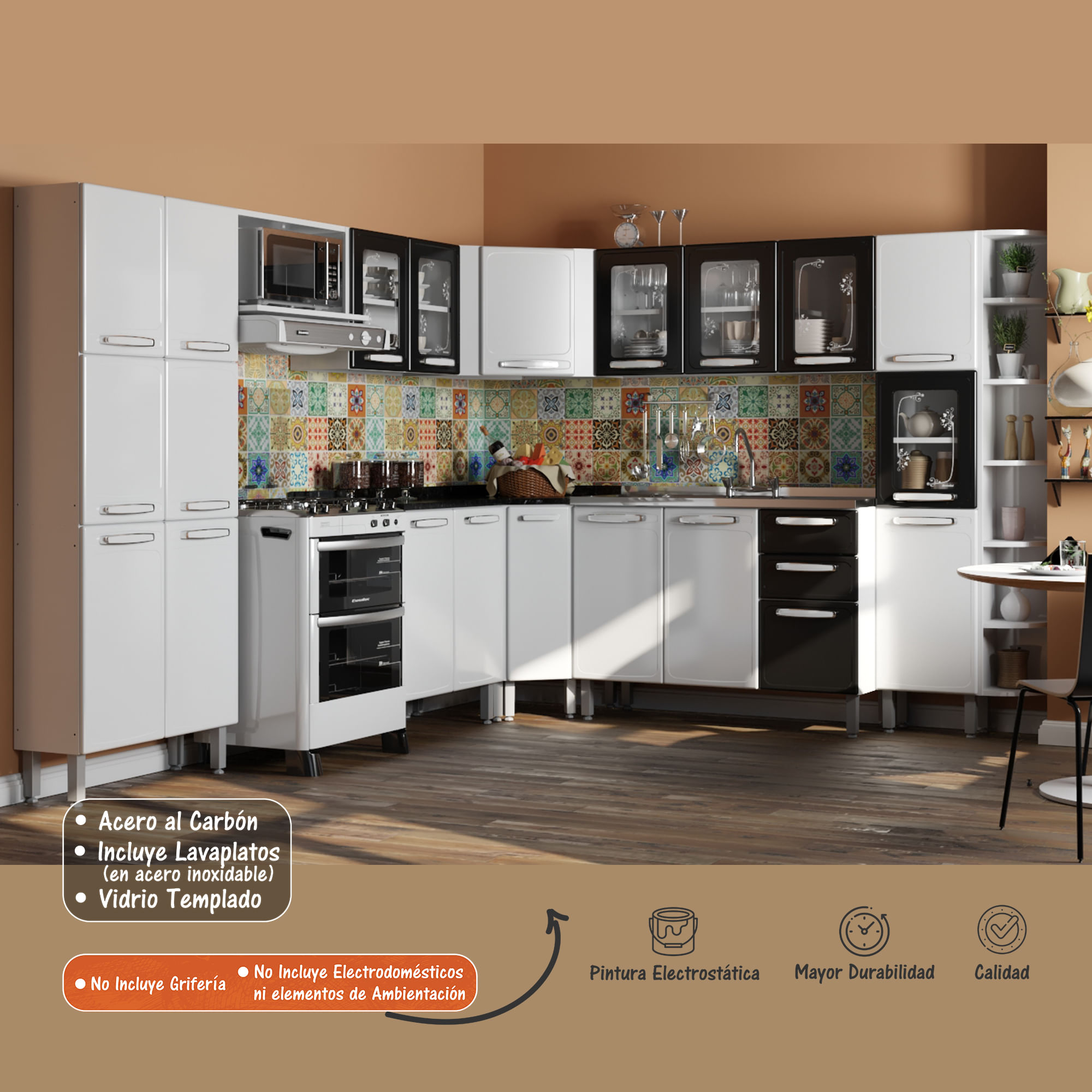 Cocina Integral en L Bertolini Acero Incluye Lavaplatos Color Blanco ...