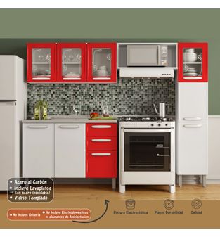 Cocina Integral Bertolini en Acero 2.20m Incluye Lavaplatos Color Rojo
