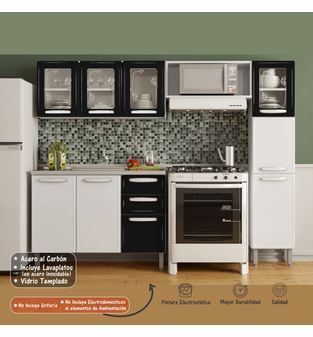Cocina Integral Bertolini en Acero 2.20m Incluye Lavaplatos Color Negro