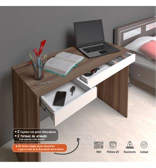 Escritorio Mesa de Computador con 2 Gavetas Bertolini Color Blanco con Marron