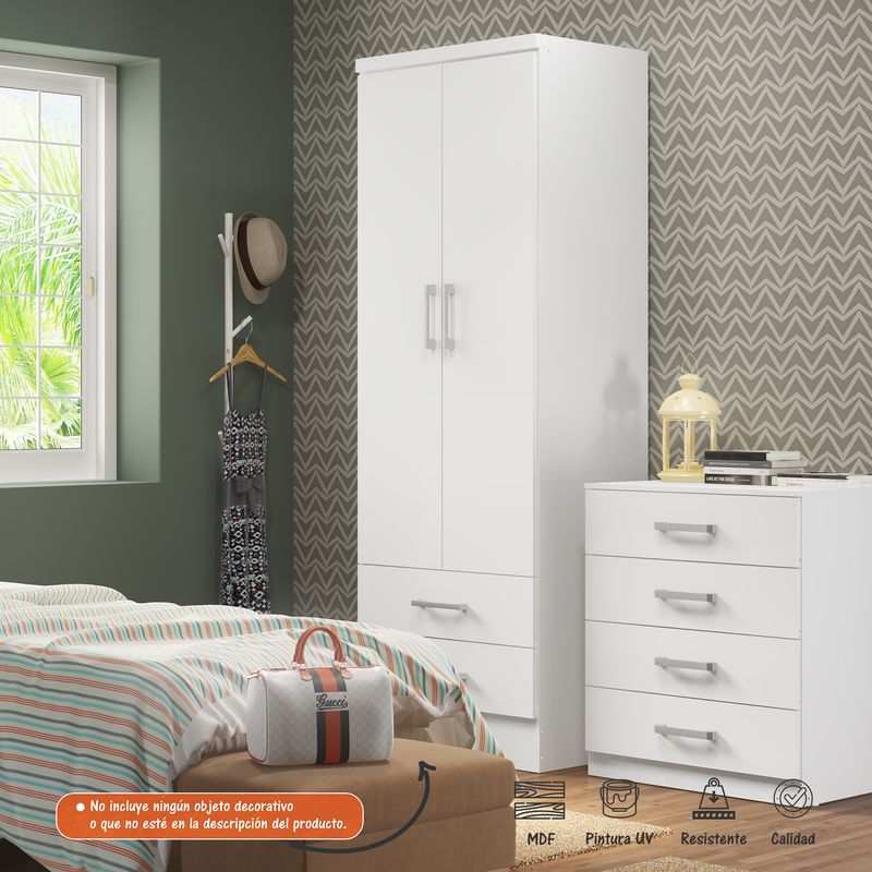 Closet Armario 2 Puertas 2 Gavetas Bertolini Color Blanco Bertolini