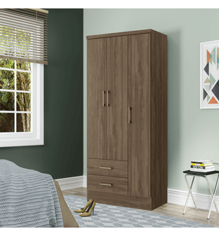 Closet Armario 3 Puertas 2 Gavetas Bertolini Color Rustico