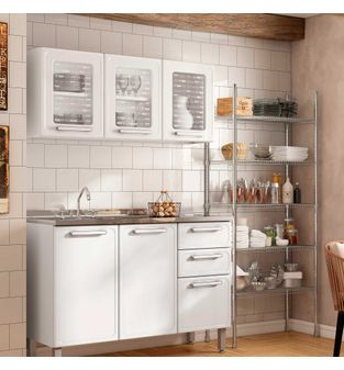 Cocina Integral Bertolini en Acero 1.20m Incluye Lavaplatos Color Blanco