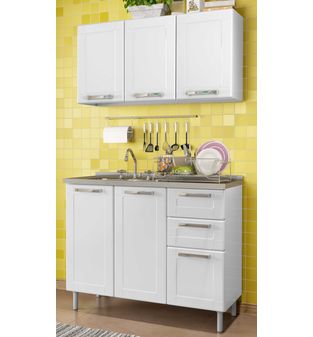 Cocina Integral 3 puertas en Acero 1.05m Incluye Lavaplatos Color Blanco