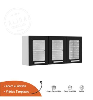 Gabinete Superior de Cocina 3 puertas de Vidrio Color Negro