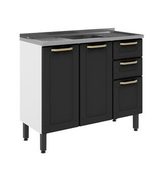 Mueble Base 2 Cajones tres puertas Con lavaplatos Izq Colors- Negro