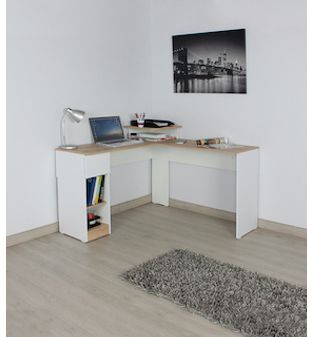 Escritorio Mesa de Computador en L con 1 Gaveta Bertolini Color Ceniza