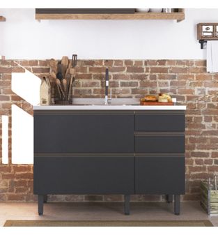Mueble inferior cocina 120cm 2 puertas 3 cajones incluye lavaplatos Central  - Gris