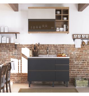 Cocina Integral MDP 120cm incluye lavaplatos central 4 puertas 3 cajones- Gris arena
