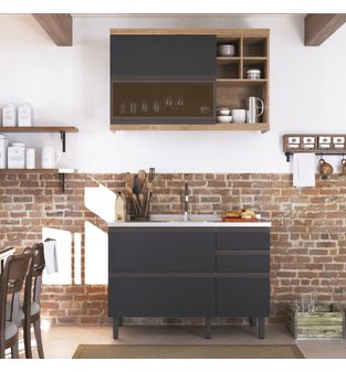 Cocina Integral MDP 120cm incluye lavaplatos central 4 puertas 3 cajones - Gris