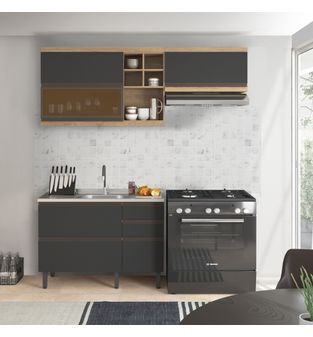 Cocina Integral MDP 200cm incluye lavaplatos central  5 puertas 3 cajones - Gris
