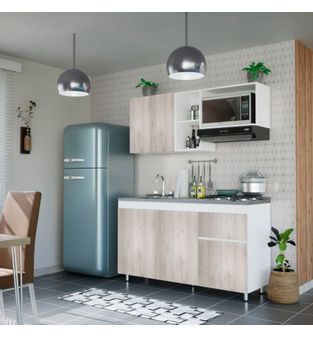 Cocina Integral Rosy 150cm Incluye Meson Bertolini Color Ceniza y Blanco