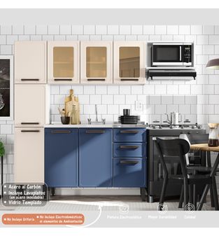 Cocina Integral Bertolini en Acero 2.20m Incluye Lavaplatos Color Azul