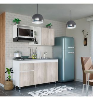 Cocina Integral Rosy 150cm NO Incluye Meson Bertolini Color Ceniza y Blanco