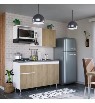 Cocina Integral Rosy 150cm NO Incluye Meson Bertolini Color Rovere y Blanco