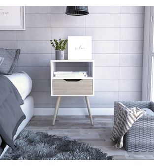 Mesa de Noche Auxiliar Antonia Bertolini Color Blanco y Rovere