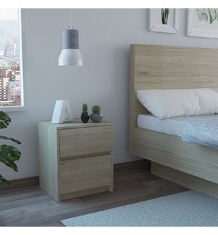 Mesa de Noche Auxiliar Mues Bertolini Color Rovere y Blanco