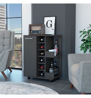 Mueble Bar Con Ruedas Aqua Bertolini Color Wengue