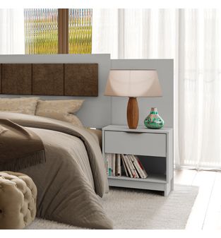 Mesa de noche Hanaki en MDP 48cm 1 cajón y nicho Blanco