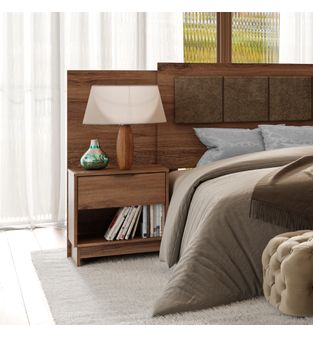 Mesa de noche Hanaki en MDP 48cm 1 cajón y nicho Noce