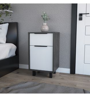 Mesa de Noche Comoda Sarah Bertolini Color Blanco y Roble Gris