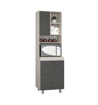 Mueble Alacena Despensa para Cocina Interon Bertolini Color Niebla y Onix