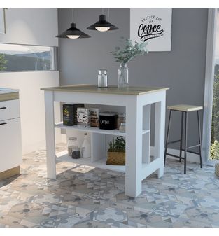 Mesa Auxiliar de Cocinas Imperial Bertolini Color Duna y Blanco