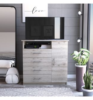 Cómoda cajonera 91cm en MDP 15mm 4 cajones 1 puerta Ceniza