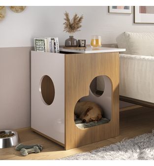 Mesa Auxiliar Mascota Pet Color Roble Y Off White