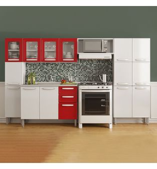 Cocina Integral Bertolini en Acero 3 m Incluye Lavaplatos Color Blanco con Rojo