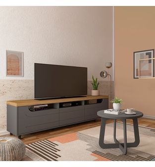 Combo Mueble TV 75" Incluye Mesa Centro Color Roble Y Grafito
