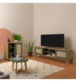 Combo Mueble TV 75" Incluye Bife Y Mesa Centro Menta y Roble