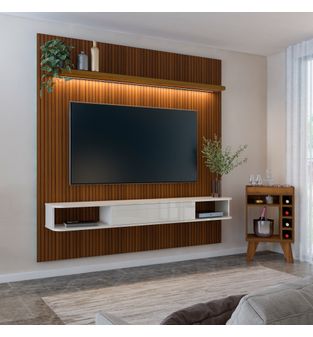 Combo Panel Mueble TV 75" Incluye Mueble Bar  Color Pino Y Off White