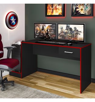 Escritorio mesa de computador Gamer en MDP 160cm Negro con Rojo