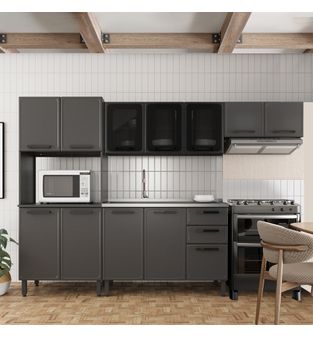 Cocina Integral en ACERO  con mueble para microondas 280cm incluye lavaplatos