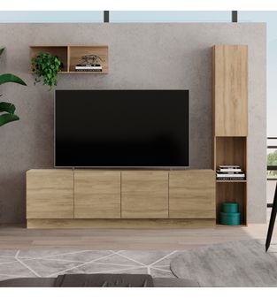 Mueble para TV 70" con repisa y biblioteca en MDP una puerta noce