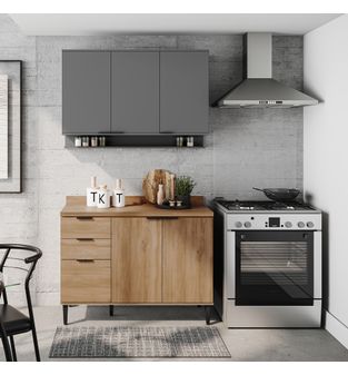 Cocina Integral en MDP 120cm con meson Freijo y gris