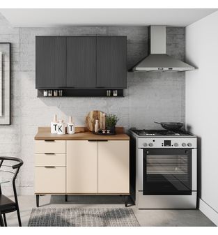 Cocina Integral en MDP 120cm con meson off-white y negro