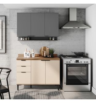 Cocina Integral en MDP 120cm en MDP con meson off white y grafito