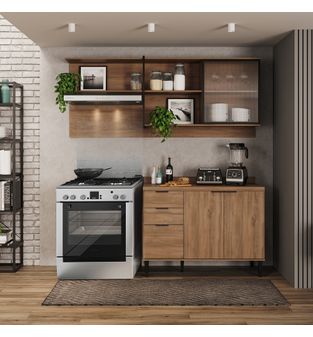 Cocina Integral en MDP 200cm con meson en MDP 4 puertas Freijo