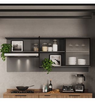 Mueble Superior Multiuso Gris Cocina 200 cm MDP Estilo Minimalista Ind