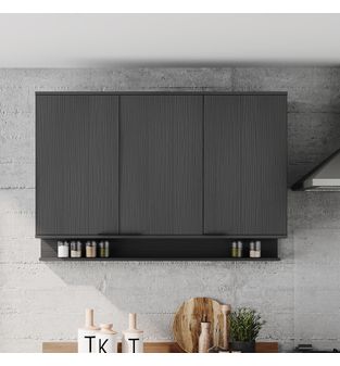 Mueble Superior Multiuso Cocina  3 Puertas Negro 120 cm MDP