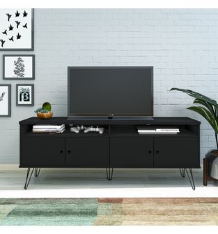 Mueble de TV 60"  en MDP 160cm para de acero negro