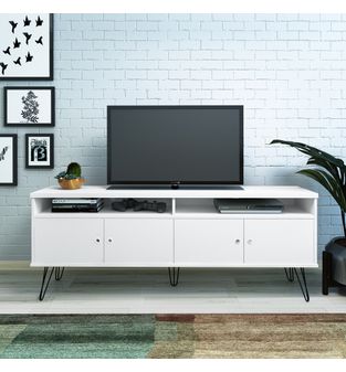 Mueble de TV 60"  en MDP 160cm para de acero Blanco